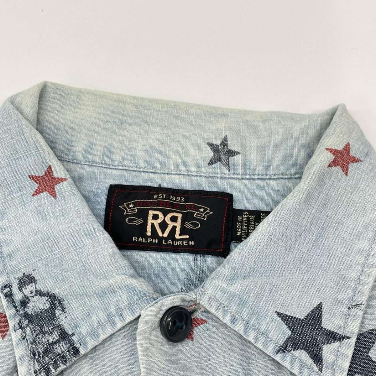 RRL Star & Eagle Used Short Sleeve Shirt Blue Size S