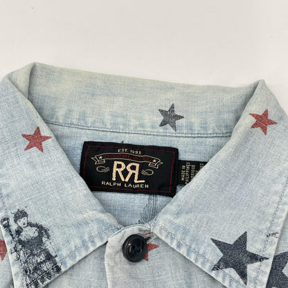 RRL Star & Eagle Used Short Sleeve Shirt Blue Size S