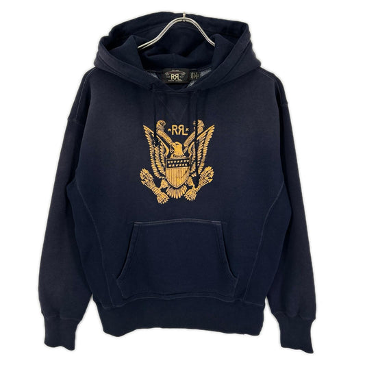 RRL Navy Used Graphic Eagle Crest Hoodie Size S