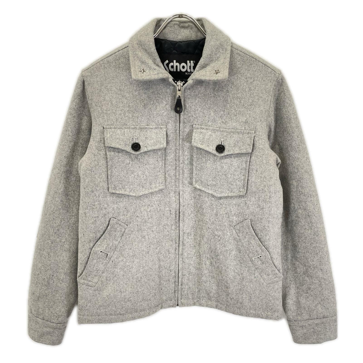 schott Gray Wool Quilted One Star Zip Jacket Size S