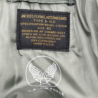 AVIREX Khaki Nylon USA B-15 Flight Jacket Size 40