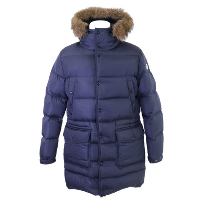 MONCLER SENEGA Coyote Fur Hooded Long Jacket Navy Size 1