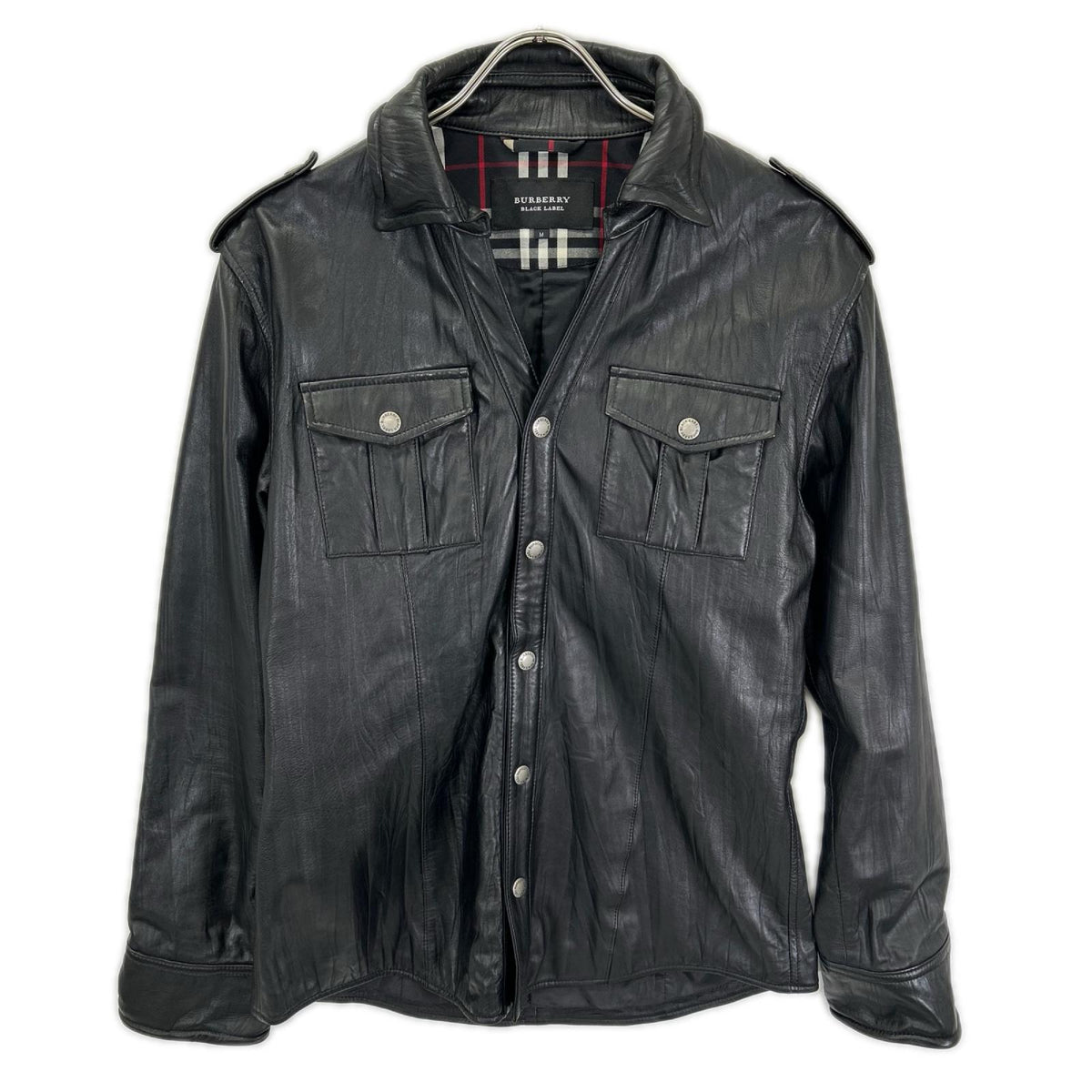 Burberry Black Label Lamb Leather Check Jacket Black Size M
