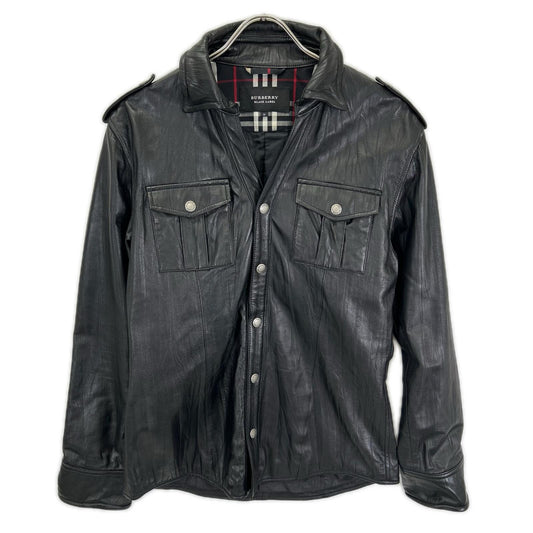 Burberry Black Label Lamb Leather Check Jacket Black Size M