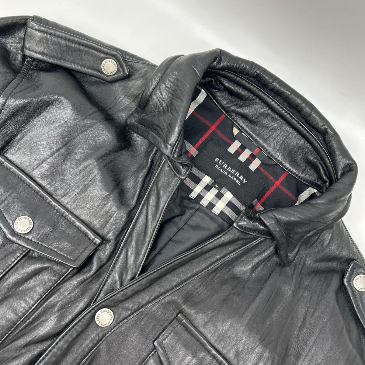 Burberry Black Label Lamb Leather Check Jacket Black Size M
