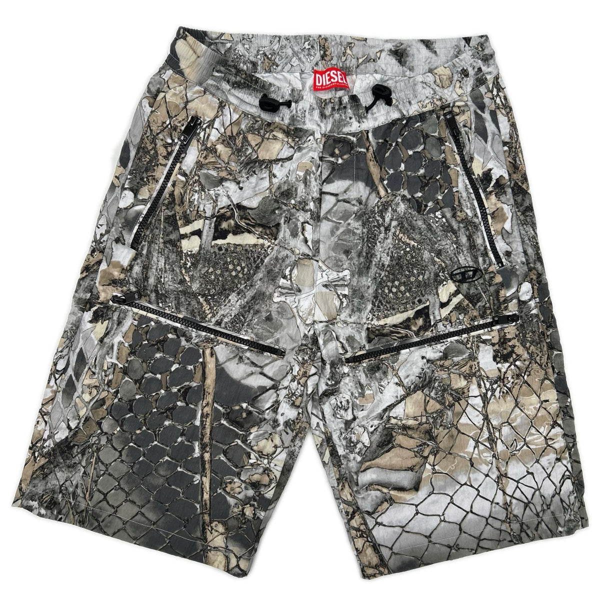 DIESEL Gray Graphic Print Nylon Shorts Size 44
