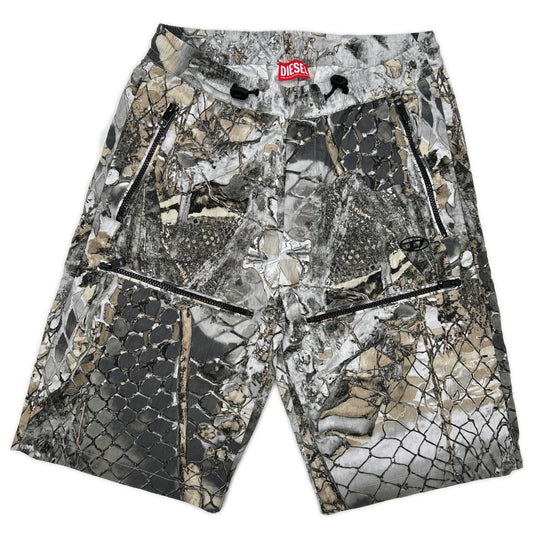 DIESEL Gray Graphic Print Nylon Shorts Size 44