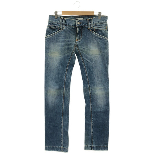 DOLCE&GABBANA Blue Metal Logo Straight Jeans Size 46