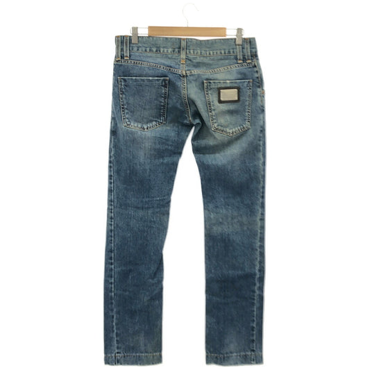 DOLCE&GABBANA Blue Metal Logo Straight Jeans Size 46