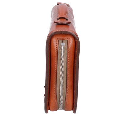 MANSOU Sozome Waji Leather Clutch Bag Camel