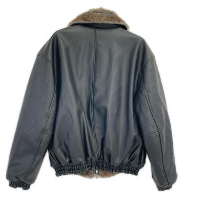 CAMPHOR WOOD Black Faux Leather Fur Flight Jacket Size M