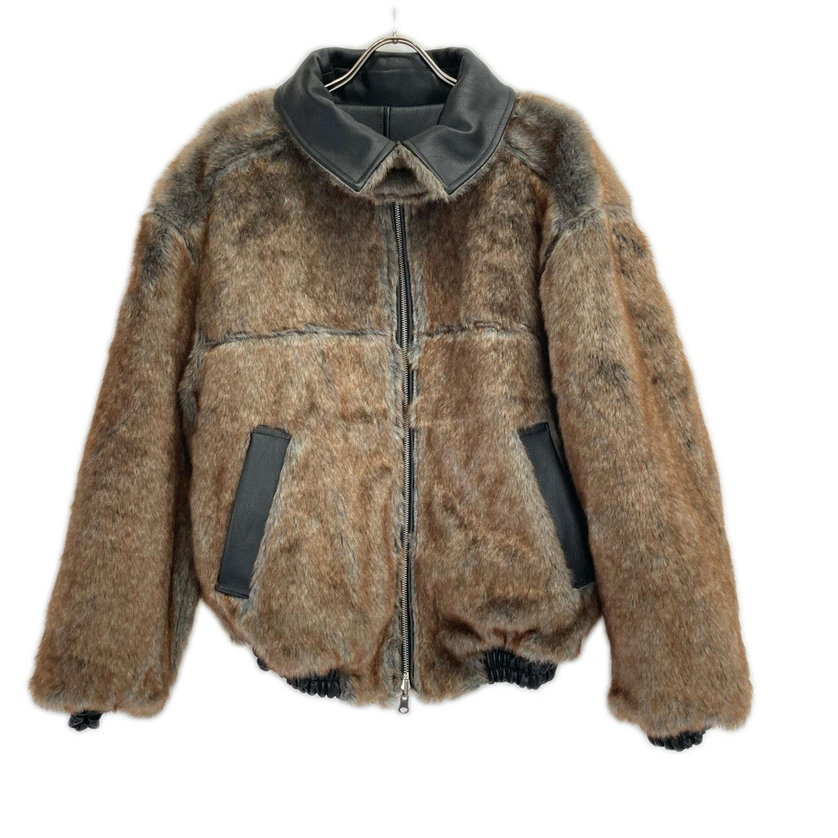 CAMPHOR WOOD Black Faux Leather Fur Flight Jacket Size M