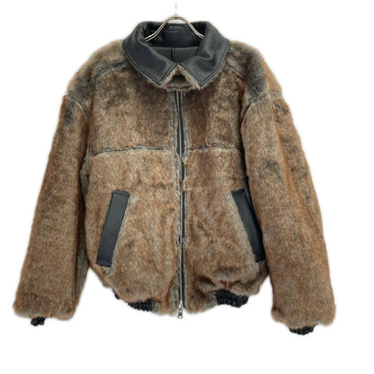CAMPHOR WOOD Black Faux Leather Fur Flight Jacket Size M