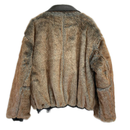 CAMPHOR WOOD Black Faux Leather Fur Flight Jacket Size M