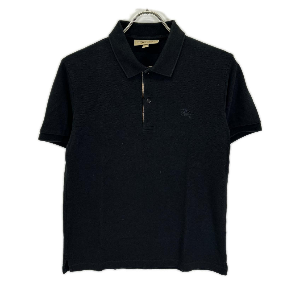 BURBERRY Logo Embroidered Short Sleeve Polo Black Size S