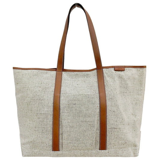 SLOW Cotton Blend Calfskin Cruiser Tote Bag L Beige/Brown