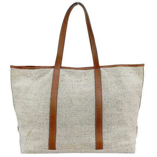 SLOW Cotton Blend Calfskin Cruiser Tote Bag L Beige/Brown