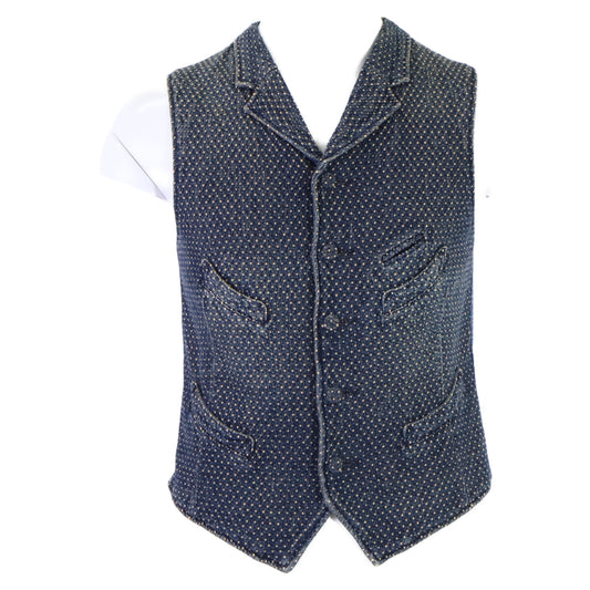 RRL Indigo Sashiko Dobby Cotton Vest Size XS