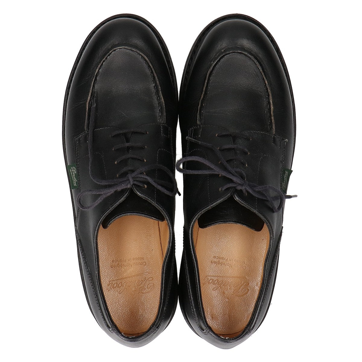 Paraboot Chambord U-Tip Leather Shoes Black Size UK 6.5