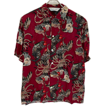 NIPOALOHA Ito Jakuchu Game Cock Rayon Shirt Red Size 1