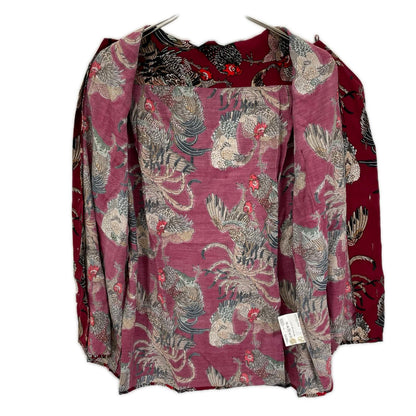NIPOALOHA Ito Jakuchu Game Cock Rayon Shirt Red Size 1