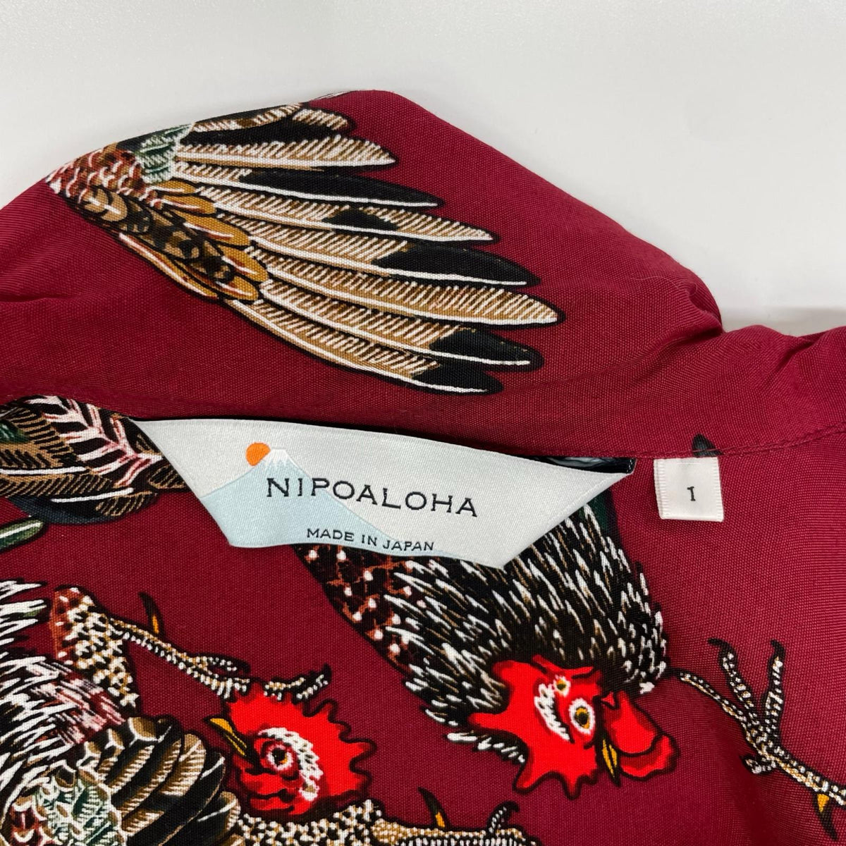 NIPOALOHA Ito Jakuchu Game Cock Rayon Shirt Red Size 1