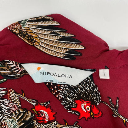 NIPOALOHA Ito Jakuchu Game Cock Rayon Shirt Red Size 1