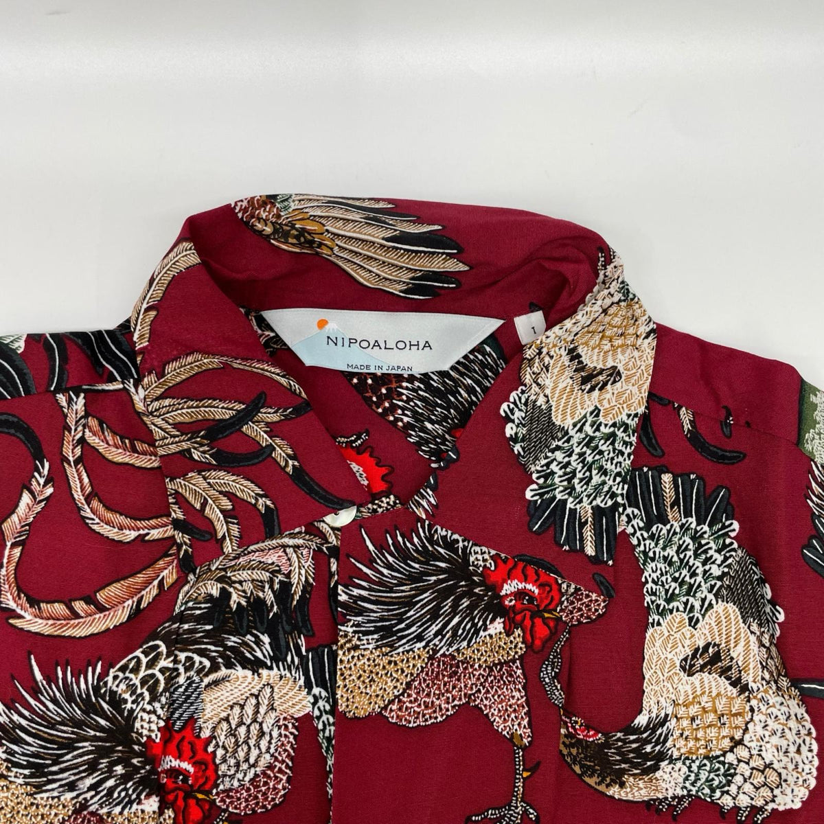 NIPOALOHA Ito Jakuchu Game Cock Rayon Shirt Red Size 1