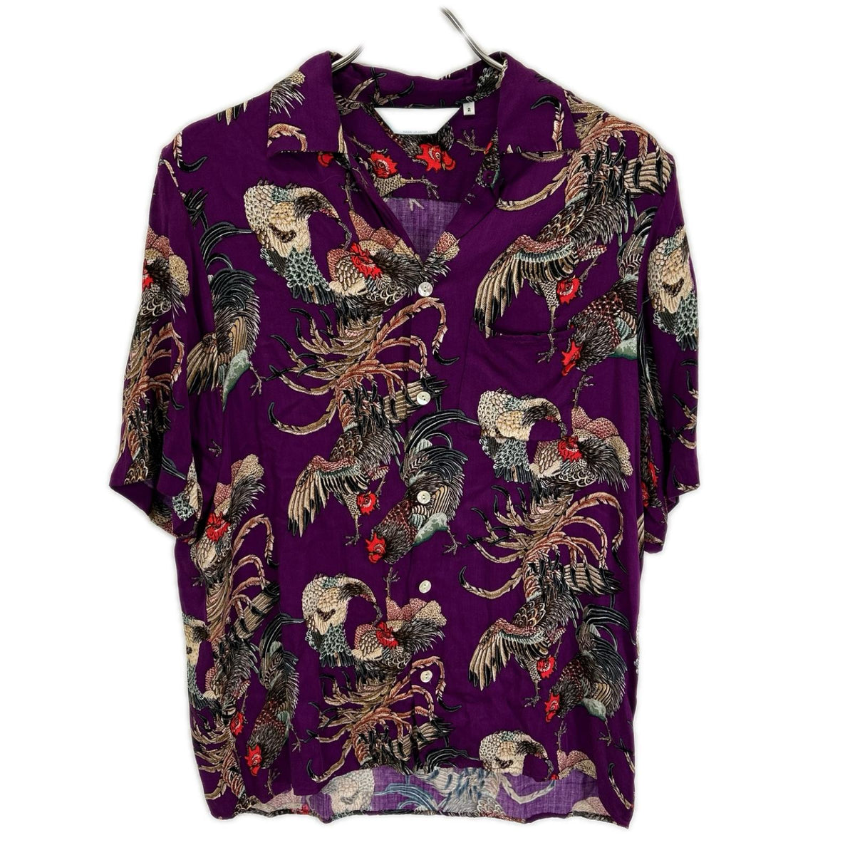 NIPOALOHA Ito Jakuchu Game Cock Rayon Shirt Purple Size 1