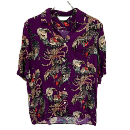 NIPOALOHA Ito Jakuchu Game Cock Rayon Shirt Purple Size 1