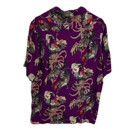 NIPOALOHA Ito Jakuchu Game Cock Rayon Shirt Purple Size 1