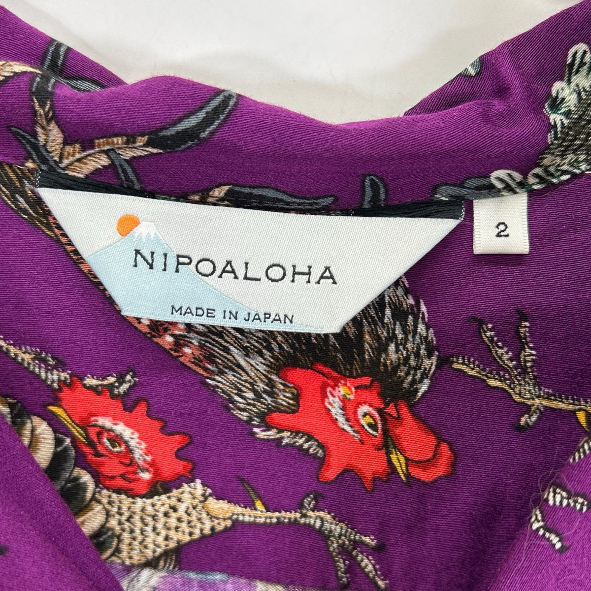 NIPOALOHA Ito Jakuchu Game Cock Rayon Shirt Purple Size 1
