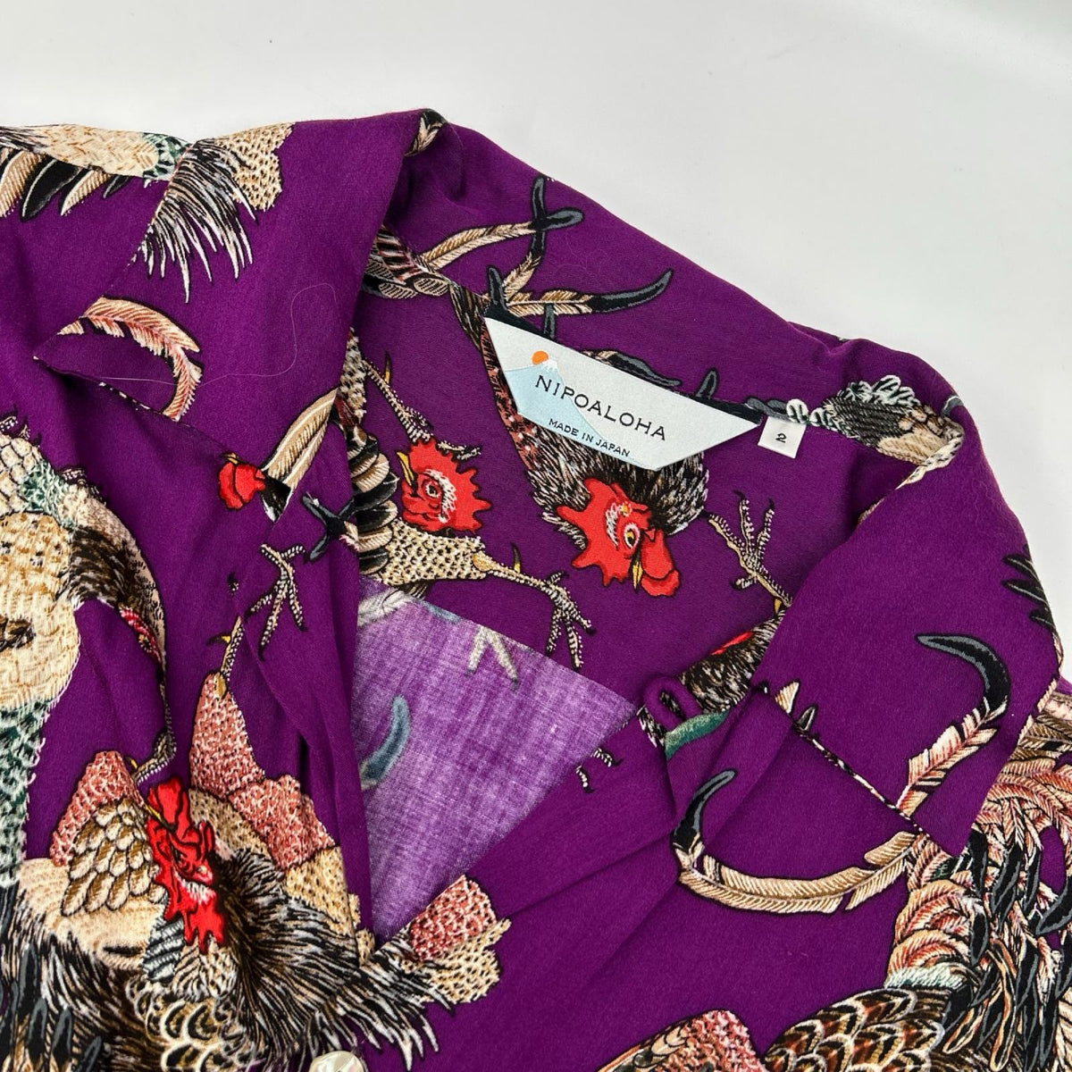 NIPOALOHA Ito Jakuchu Game Cock Rayon Shirt Purple Size 1