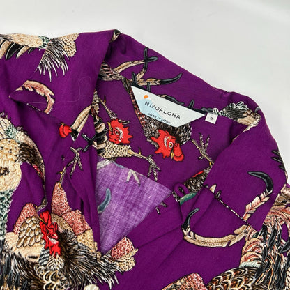 NIPOALOHA Ito Jakuchu Game Cock Rayon Shirt Purple Size 1