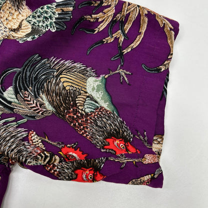 NIPOALOHA Ito Jakuchu Game Cock Rayon Shirt Purple Size 1