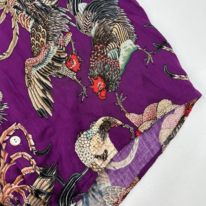NIPOALOHA Ito Jakuchu Game Cock Rayon Shirt Purple Size 1