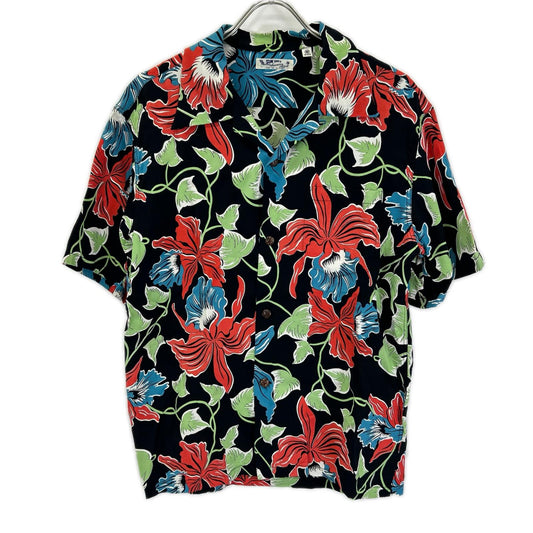 SUN SURF Cattleya Orchid Aloha Shirt Black Size M