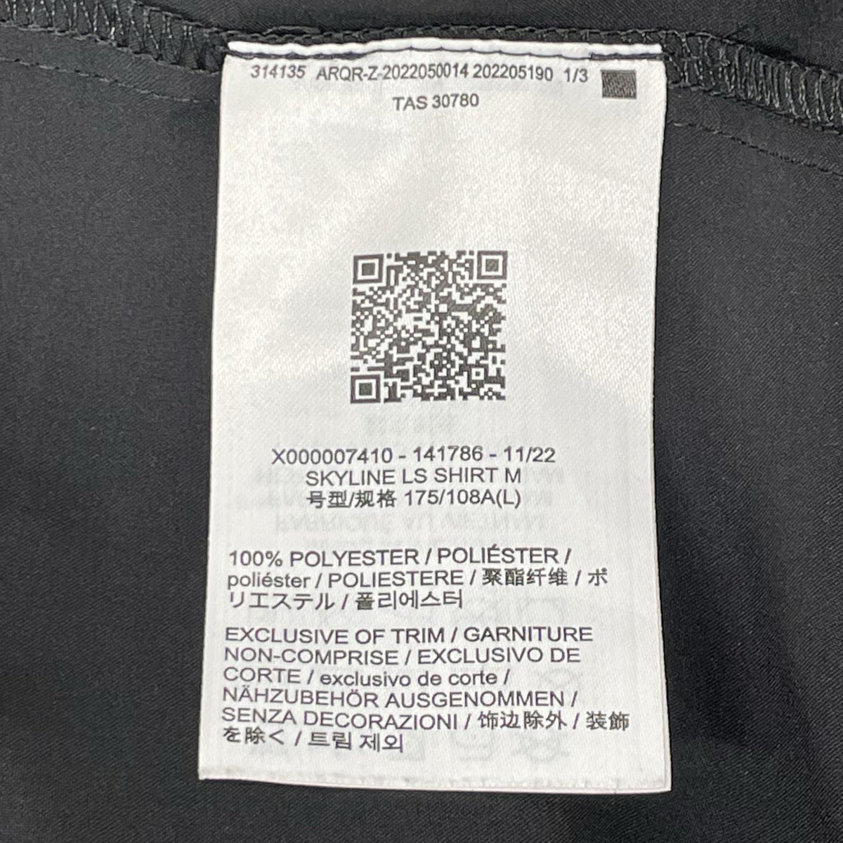 ARC'TERYX 23SS Skyline Long Sleeve Shirt Hidden Placket Black Size L