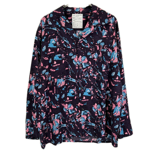 Botanical Print Open Collar Shirt Purple Size 2