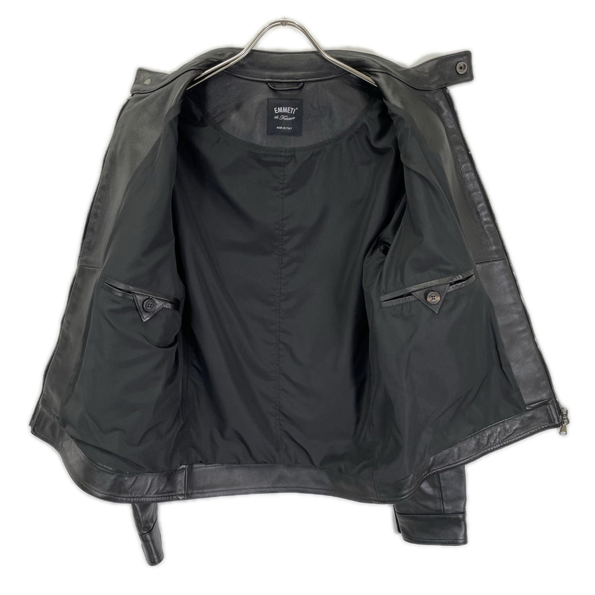 EMMETI JURI Black Lambskin W-Zip Rider Jacket Size 46