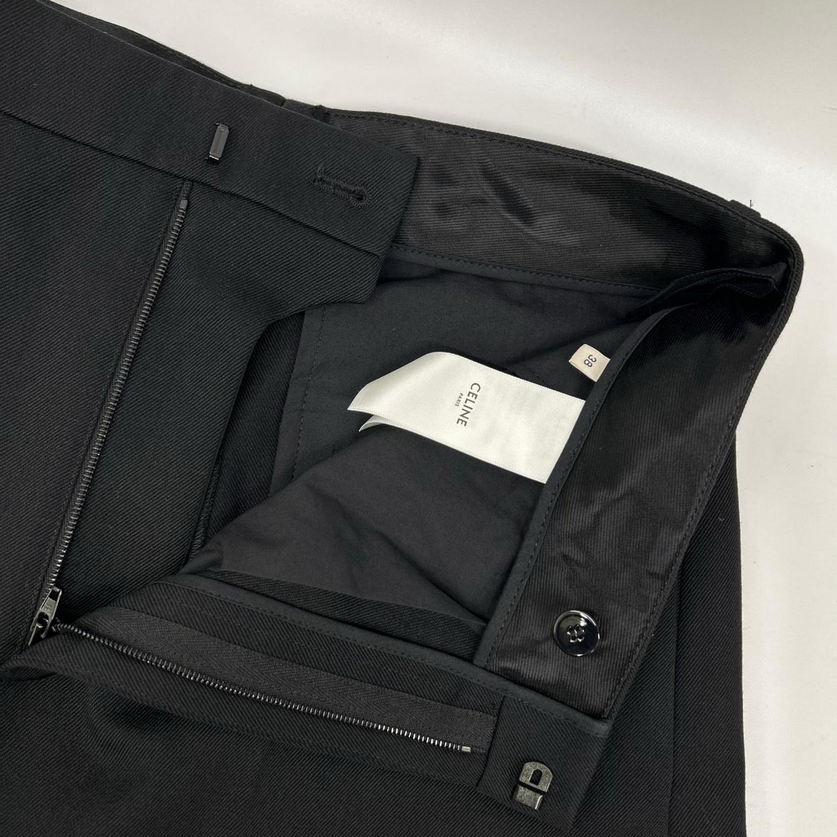 CELINE Hedi Era Wool Wide Cropped Pants Black Size 38