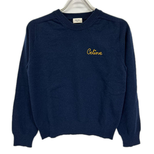 CELINE Eddie Period Wool Logo Sweater Navy/Yellow Size S