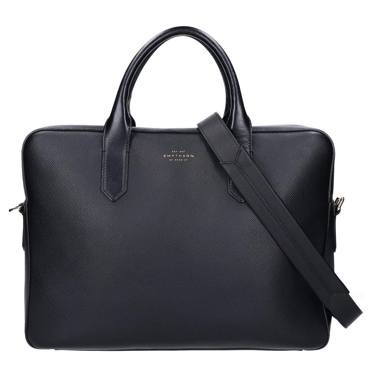 SMYTHSON Panama Grain Leather Briefcase Black/Gold