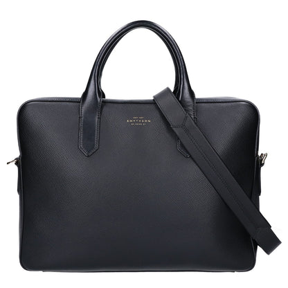 SMYTHSON Panama Grain Leather Briefcase Black/Gold
