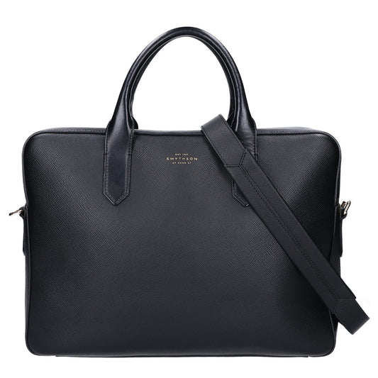 SMYTHSON Panama Grain Leather Briefcase Black/Gold