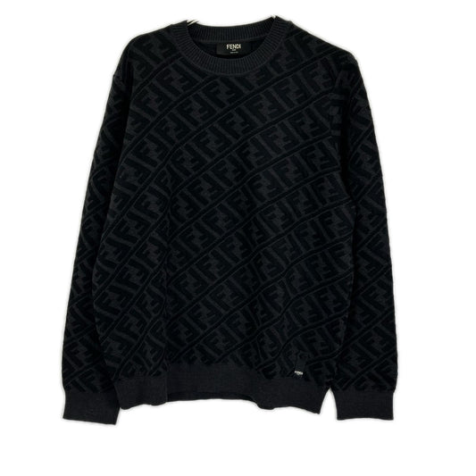 FENDI 23AW Zucca Pattern Wool Crewneck Knit Gray