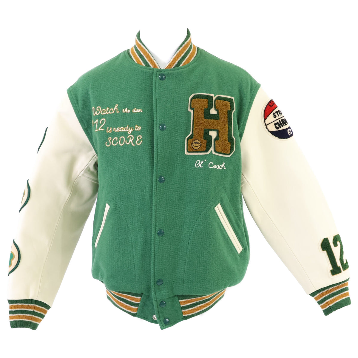 JOE MCCOY MJ23121 Wool Varsity Jacket Green/Ivory Size 40