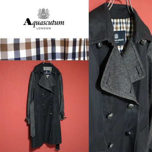 Aquascutum Black Club Check Panel Design Belted Size 8