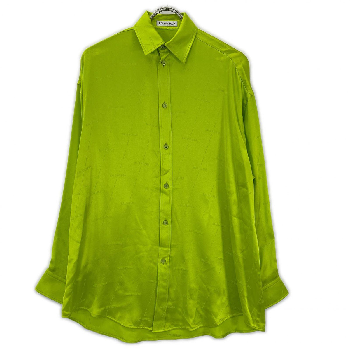 BALENCIAGA 2020 Silk All-Over Pattern Shirt Green Size 32