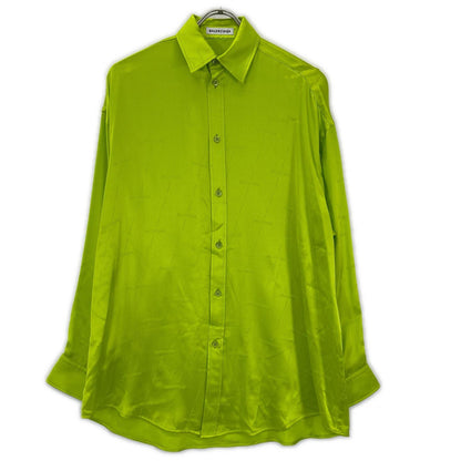 BALENCIAGA 2020 Silk All-Over Pattern Shirt Green Size 32